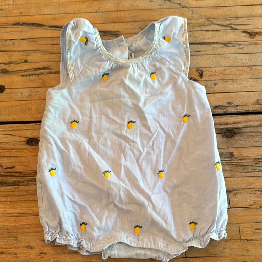 Janie and Jack Light Blue Romper with Lemon Details